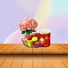Pink Roses And Fruit Basket Combo