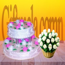 White Rose And Two Tier Cake Combo