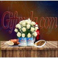 White Rose Basket with Star Kabab Restaurant Food Combo