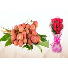  Mother's day gift 150 Pecs Litchi & 5 Red Roses Bouquet 