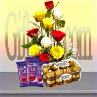 Different Color Rose with Chocolate Combo